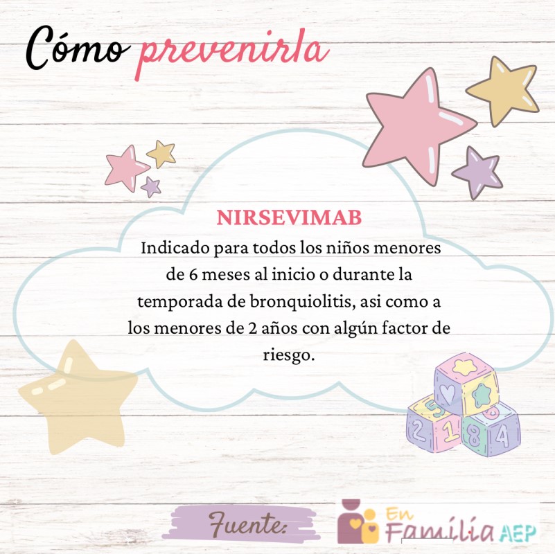 Cómo prevenirla: NIRSEVIMAB Indicado para todos los niños menores de 6 meses al inicio o durante la temporada d bronquiolitis